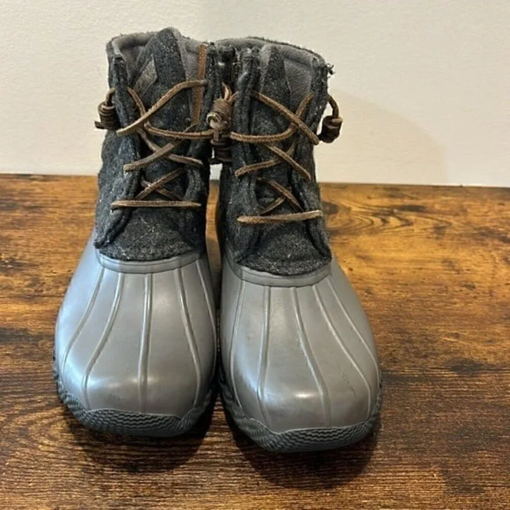 Sperry gray saltwater rain duck booots wool blend size 7